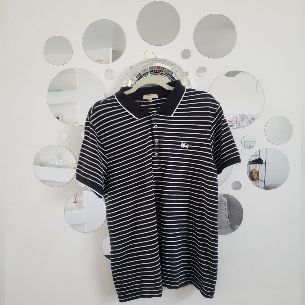 EUC Burberry London Men's 100% Cotton Piqué, Slim Fit, Striped, Golf Polo, sz L